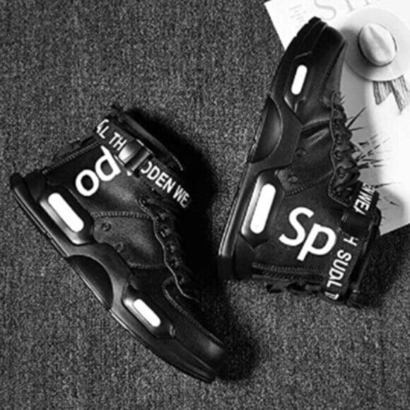 Men's Fashion Sneakers High Top Soft Latex Breathable Shoes‎ Black Size 11 - Picture 1 of 7